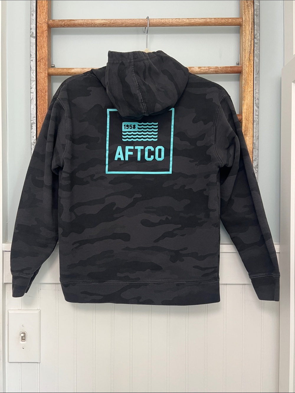 Boys AFTCO camo hoodie, size youth large gray, and black sweatshirt